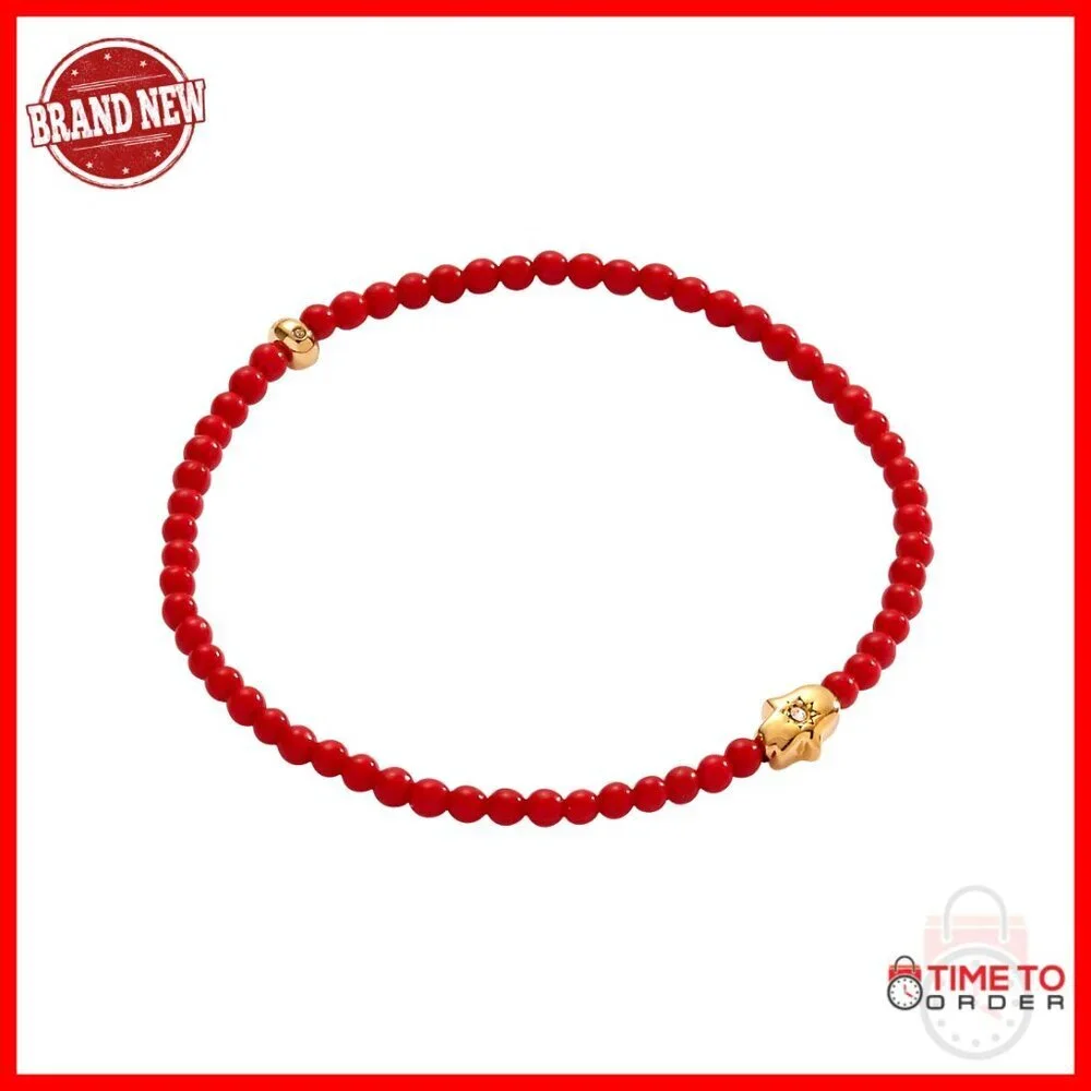 Gold-Tone Stretch Bracelet with Hamsa Charm Crystal Center Celestial Bead